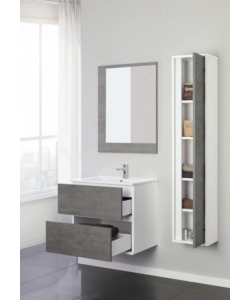 MOBILE BAGNO SOSPESO "FABULA" BIANCO E CEMENTO, 60X47X57 CM