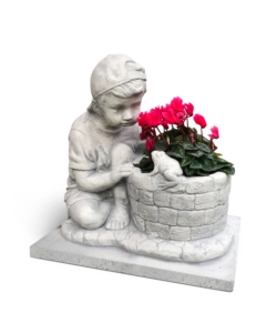 STATUA PORTA VASO DA GIARDINO "TOMMY" IN CEMENTO ANTICATO COLORE GRIGIO - 46x58x41 CM