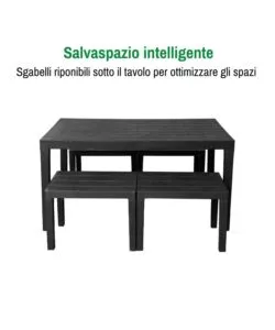 SET DA GIARDINO "SAMOA" IN POLIPROPILENE ANTRACITE 4 SEDUTE E TAVOLO