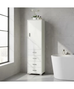MOBILE COLONNA CON 1 ANTA E 4 CASSETTI COLORE BIANCO FIAMMATO - L50 x H183 x P41 CM