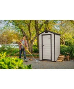 CASETTA DA GIARDINO KETER "MANOR 4x3" IN RESINA COLORE BEIGE CON PORTA BATTENTE SINGOLA 129X103X196 CM