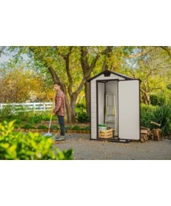 CASETTA DA GIARDINO KETER "MANOR 4x3" IN RESINA COLORE BEIGE CON PORTA BATTENTE SINGOLA 129X103X196 CM