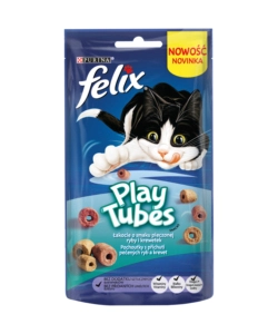 FELIX PLAYTUBES CON PESCI E GAMBERETTI ALIMENTO PER GATTI - 50 GRAMMI.