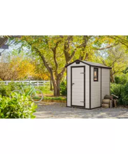 CASETTA DA GIARDINO KETER "MANOR 4x6" IN RESINA COLORE BEIGE CON PORTA BATTENTE SINGOLA 130X192X198 CM