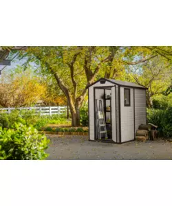 CASETTA DA GIARDINO KETER "MANOR 4x6" IN RESINA COLORE BEIGE CON PORTA BATTENTE SINGOLA 130X192X198 CM