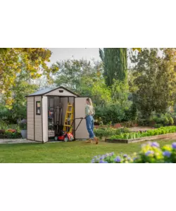 CASETTA DA GIARDINO KETER "MANOR 6x5" IN RESINA COLORE BEIGE CON PORTA BATTENTE DOPPIA 185X152X226 CM