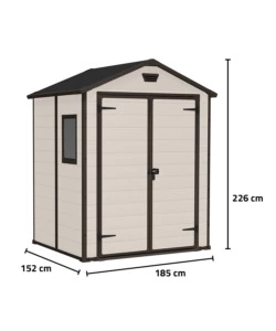 CASETTA DA GIARDINO KETER "MANOR 6x5" IN RESINA COLORE BEIGE CON PORTA BATTENTE DOPPIA 185X152X226 CM