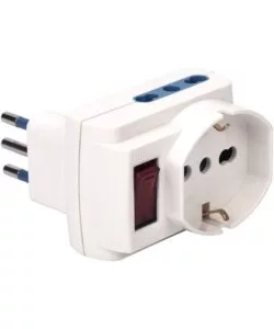 ADATTATORE MULTISIZE POLYPOOL COLORE BIANCO CON SPINA STANDARD ITALIANA E 3 PRESE PLURISTANDARD 10A/16A