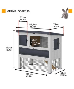 GABBIA PER CONIGLI "GRAND LODGE 120" GRIGIO,  115,5X73X110 CM - FERPLAST