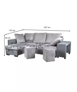 DIVANO ANGOLARE BELLAHOME "JESSY" CON CONTENITORE, POUF E PENISOLA SINISTRA 247X155X94 CM