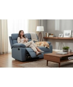 DIVANO 2 POSTI BELLAHOME "ANNIKA" CON RECLINER MANUALE IN TESSUTO BLU, 145X93X101 CM