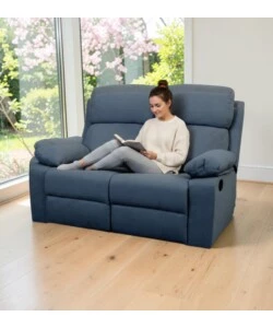 DIVANO 2 POSTI BELLAHOME "ANNIKA" CON RECLINER MANUALE IN TESSUTO BLU, 145X93X101 CM