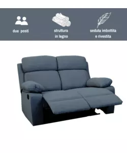 DIVANO 2 POSTI BELLAHOME "ANNIKA" CON RECLINER MANUALE IN TESSUTO BLU, 145X93X101 CM