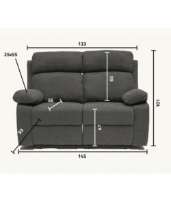 DIVANO 2 POSTI BELLAHOME "ANNIKA" CON RECLINER MANUALE IN TESSUTO BLU, 145X93X101 CM