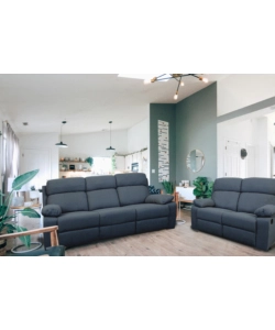 DIVANO 3 POSTI BELLAHOME "ANNIKA" CON RECLINER MANUALE IN TESSUTO BLU, 198x93x101 CM