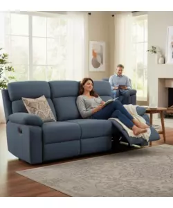 DIVANO 3 POSTI BELLAHOME "ANNIKA" CON RECLINER MANUALE IN TESSUTO BLU, 198x93x101 CM