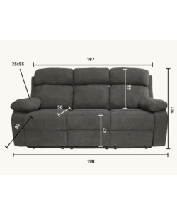 DIVANO 3 POSTI BELLAHOME "ANNIKA" CON RECLINER MANUALE IN TESSUTO BLU, 198x93x101 CM
