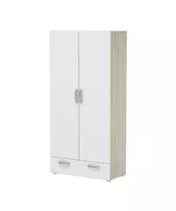 ARMADIO GUARDAROBA CON DUE ANTE "NANO" CON RIPIANI QUERCIA E BIANCO, 81,2X37,6X167 CM
