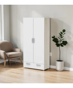 ARMADIO 2 ANTE BATTENTI "NANO" EFFETTO QUERCIA E BIANCO 81,2X37,6X167 CM