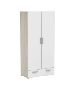 ARMADIO GUARDAROBA CON DUE ANTE "NANO" CON RIPIANI QUERCIA E BIANCO, 81,2X37,6X167 CM