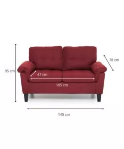 DIVANO "DENVER" 2 POSTI TESSUTO ROSSO, 145X95X78 CM