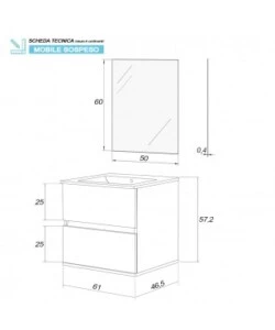 MOBILE BAGNO SOSPESO "FABULA" BIANCO LACCATO, 60X47X57 CM