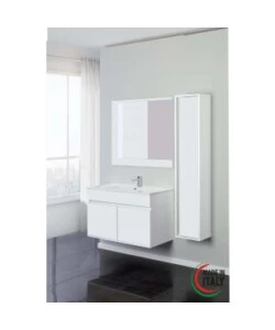 MOBILE BAGNO SOSPESO "FABULA" CON 2 ANTE BIANCO LACCATO, 90X47X57 CM