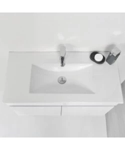 MOBILE BAGNO SOSPESO "FABULA" CON 2 ANTE BIANCO LACCATO, 90X47X57 CM
