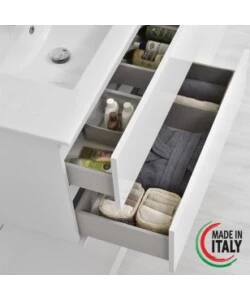 MOBILE BAGNO SOSPESO "FABULA" CON 2 CASSETTI BIANCO LACCATO, 90X47X57 CM