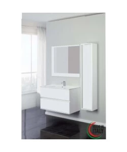 MOBILE BAGNO SOSPESO "FABULA" CON 2 CASSETTI BIANCO LACCATO, 90X47X57 CM