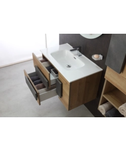 MOBILE BAGNO SOSPESO "URBAN" CON SPECCHIO E CASSETTI, 80X47X49 CM