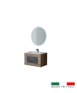 MOBILE BAGNO SOSPESO "URBAN" CON SPECCHIO E CASSETTI, 80X47X49 CM