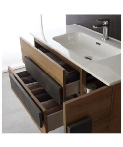 MOBILE BAGNO SOSPESO "URBAN" CON SPECCHIO E CASSETTI, 100X47X49 CM