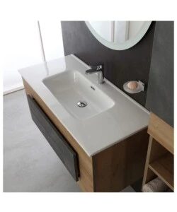 MOBILE BAGNO SOSPESO "URBAN" CON SPECCHIO E CASSETTI, 100X47X49 CM
