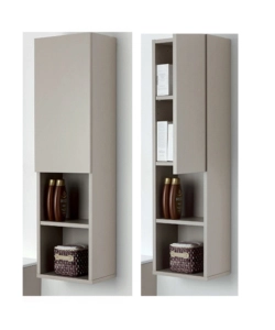 COLONNA PENSILE SOSPESA "PASTELLO" CON ANTA E RIPIANI COLORE TORTORA, 30X25X115 CM