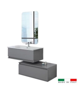 MOBILE BAGNO SOSPESO "PASTELLO" GRIGIO CON CASSETTI, 90X47X35 CM