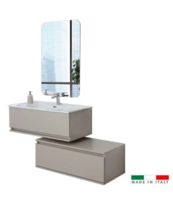 MOBILE BAGNO SOSPESO "PASTELLO" TORTORA CON CASSETTI, 90X47X35 CM