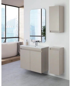 MOBILE BAGNO SOSPESO "PASTELLO" TORTORA CON 2 ANTE, 80X37X69 CM