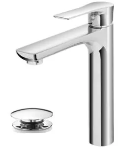 MISCELATORE MONOCOMANDO LAVABO ALTO SERIE FLAT CON SCARICO CLIC CLAC.