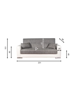 DIVANO LETTO "PADOVA" 3 POSTI BIANCO GRIGIO, 230X93X97 CM