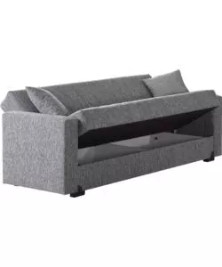 DIVANO LETTO "MALI" 3 POSTI IN TESSUTO GRIGIO CON CASSETTONE, 212X74X83 CM