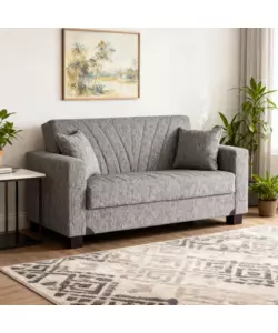 DIVANO LETTO "MALI" 2 POSTI CON CASSETTONE IN TESSUTO GRIGIO, 152x74x83 CM