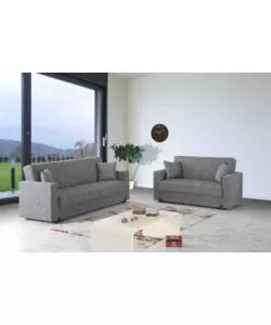DIVANO LETTO "MALI" 2 POSTI CON CASSETTONE IN TESSUTO GRIGIO, 152x74x83 CM
