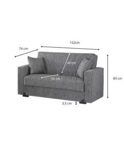DIVANO LETTO "MALI" 2 POSTI CON CASSETTONE IN TESSUTO GRIGIO, 152x74x83 CM