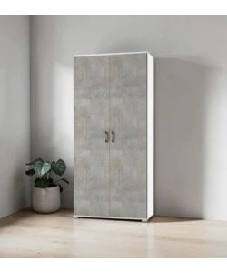 ARMADIO 2 ANTE BATTENTI EFFETTO CEMENTO E BIANCO 90X45X195 CM