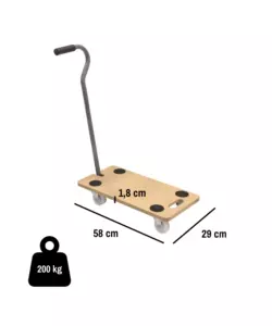 CARRELLO TRASPORTO PIEGHEVOLE EASY SYSTEM CON MANICO E RUOTE PIVOTANTI IN LEGNO PORTATA 200 KG 58X29X1,8 CM