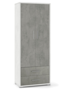 ARMADIO 2 ANTE E  2 CASSETTI OSSIDO BIANCO E CEMENTO,  71X41X182 CM