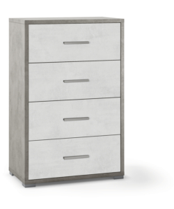 CASSETTIERA 4 CASSETTI BIANCO E CEMENTO, 71X110X41 CM