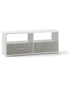 MOBILE 2 CASSETTI BIANCO E CEMENTO, 139X57X41 CM