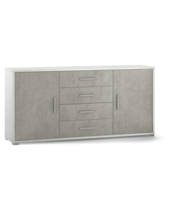 MOBILE 2 ANTE 4 CASSETTI CEMENTO E BIANCO, 174X84X41 CM